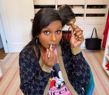 Gucci Gg Supreme Cardigan worn by Mindy Kaling Instagram April 7, 2020