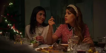 The red dress way tweed with black collar worn by Read Danna Paola in Elite