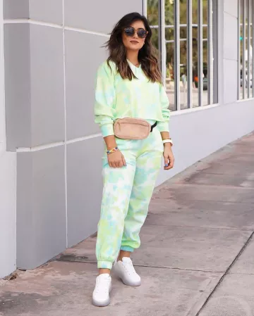 Tie-Dye Split Neck Cropped Sweater of Kristaperez on the Instagram account @kristaperez