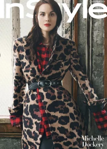 Bottega Veneta Leopard Abrigo de un solo pecho usado por Michelle Dockery en InStyle Cover Septiembre 2019