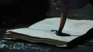 El Colmillo de Albahaca y el Cuaderno Jedusor de Harry Potter (Daniel Radcliffe) en Harry Potter y la Cámara Secreta