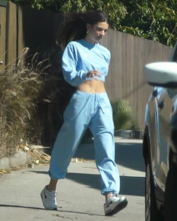 Livin Cool Embroidered Wavy Cropped Sweatshirt worn by Emily Ratajkowski Los Angeles April 11, 2020