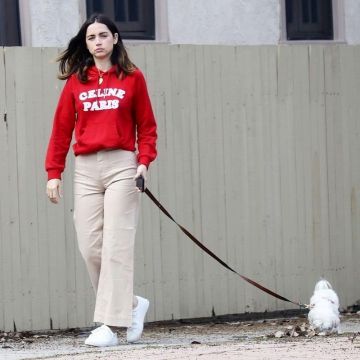 Celine Paris Bubble Logo Hoody worn by Ana De Armas Pacific Palisades April 11, 2020