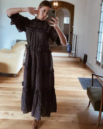 Luv AJ Amalfi Tube Hoop Earrings in Gold worn by Ashley Tisdale Instagram Pic April 11, 2020