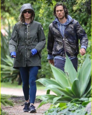 Moncler Outremer Ruffled Shell Hooded Jacket worn by Gwyneth Paltrow Los Angeles April 10, 2020
