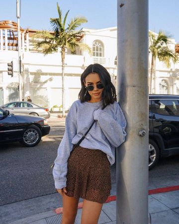 Minifalda Mumu Skater en Lucky Leopard usada por Michelle Infusino en su cuenta de Instagram @michelleinfusino