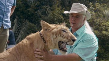 Camisa azul de manga corta de safari usada por Myrtle Beach Safari (Bhagavan Antle) en Tiger King: Murder, Mayhem and Madness (S01E06)