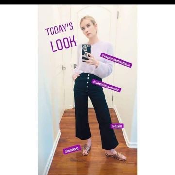 Capulet Lot­tie Jeans in Black worn by Emma Roberts Instagram April 15, 2020