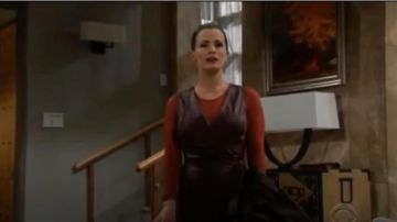 Bcbgmaxazria Bur­gundy Leather Wrap Dress worn by Chelsea Newman (Melissa Claire Egan) as seen on The Young and the Restless April 14, 2020
