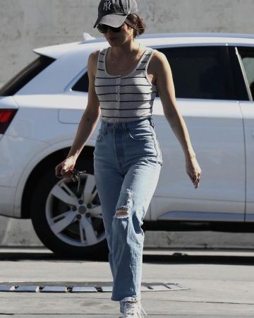 Ray Ban Hexag­o­nal Flat Lens­es Sun­glass­es worn by Lucy Hale Beverly Hills April 14, 2020