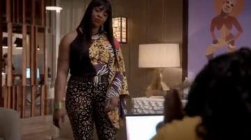 Pantalones con estampado de leopardo metálico usados por Porsha (Ta'Rhonda Jones) en Empire Temporada 6 Episodio 17