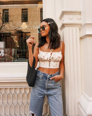 Esmeralda Smockée Bra Top porté par Michelle Infusino sur son Instagram account @michelleinfusino