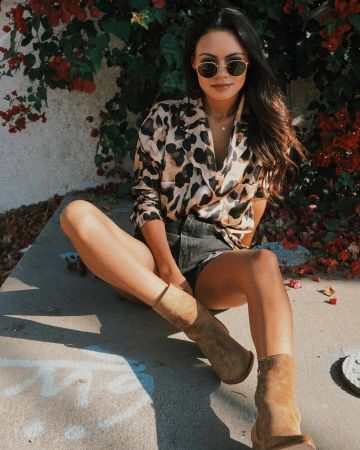 Nasty Gal Leop­ard Shirt worn by Michelle Infusino on her Instagram account @michelleinfusino