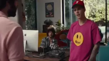 Pink Smiley Face Drew T Shirt worn by Justin Bieber in DAVE Season 1 Episode 8