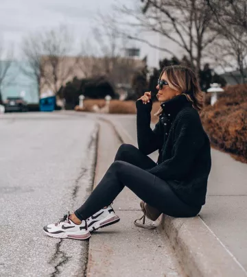Leggings de cintura alta de Becky Hillyard en la cuenta de Instagram @cellajaneblog