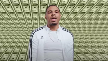 Adidas White 'Tiro' Track Jacket usada por Kiddo Curry en el video musical tour de Blueface (feat. Asian Doll, Glokk 9, NLE Choppa, Sada Baby & Kiddo Curry) 