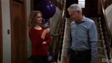 Bailey 44 Claret Olivia ruched stretch-jer­sey top worn by Olivia Falconeri (Lisa LoCicero) as seen on General Hospital April 16, 2020