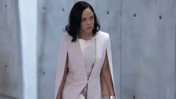 BCBG Upas Cape Jacket in pink worn by Charlotte Hale (Tessa Thompson) in Westworld (S03E01)