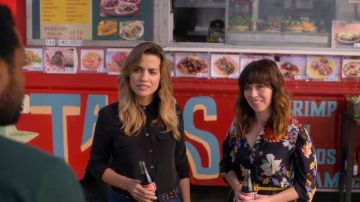 Black Button Down Blouse worn by Michelle (Natalie Morales) in Dead to Me Season 2 Episode 1