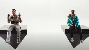 Moncler genius Metal­lic Blue Prele Puffer Jack­et worn by Lil Pump in the music video Lil Pump & Anuel AA - "ILLUMINATI" (Official Music Video)