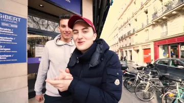 The Moncler jackets worn by Hugo Posay in his YouTube video DOING EVERYTHING WITHOUT HANDS CHALLENGE with Scoot 2 Street