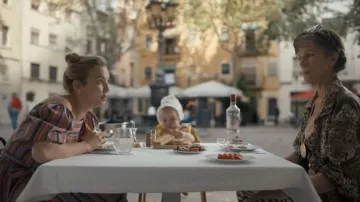 Gold disk pendant worn by Dasha (Harriet Walter) in Killing Eve (S03E03)