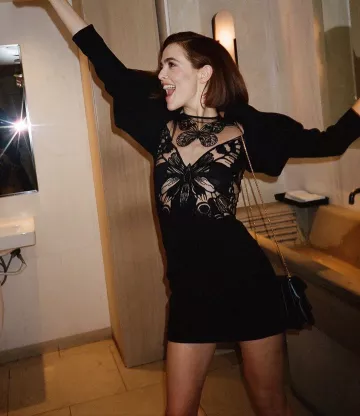 David Koma But­ter­fly minidress worn by Zoey Deutch on her Instagram account @zoeydeutch