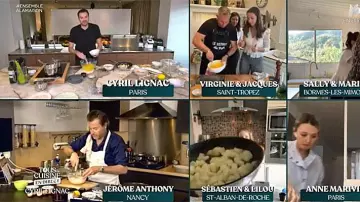 Blusa azul con volantes de Anne Marivin en Tous en cocina con Cyril Lignac