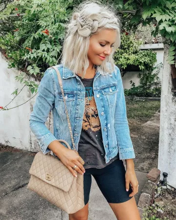 En détresse Veste en Jean pour les Femmes de Melissa Coles sur l'Instagram account @ellabrooksblog