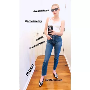Re Done Frayed Hem Cropped Jeans worn by Emma Roberts Instagram Story May 3, 2020