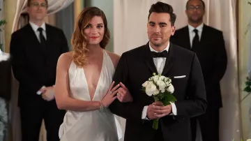 Michael Lo Sordo Alexandra Silk Crepe de Chine Gown worn by Alexis Rose (Annie Murphy) in Schitt's Creek (S06E14)