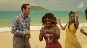 The yellow dress worn by DS, Madeleine Dumas (Aude Legastelois) in Murder in paradise (S09E08)