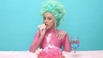 Pink Latex one piece wet look worn by Doja Cat in Go To Town (Official Music Video)