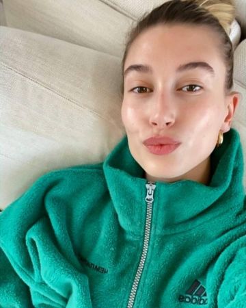 Gosha Rubchinskiy x Adidas Zip Fleece worn by Hailey Baldwin Instagram Story May 6, 2020