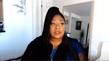 Calvin klein Plus Size Long-Sleeve Mesh Bomber Jack­et worn by Loni Love on The Real May 5, 2020