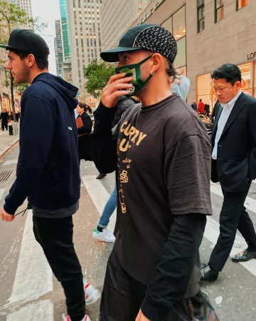 Bape Camo Shark Mask (SS20) in Green used by Feid on his Instagram account @feid