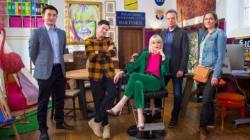 Rainbow Striped Heels worn by Agatha Raisin (Ashley Jensen) in Agatha Raisin (S03E01)