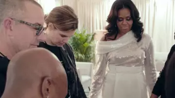 The white top with sequins Sally LaPointe worn by Michelle Obama in Becoming