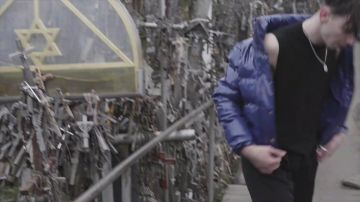 Blue Down Jacket worn by Ziedu Vija in Atslēgas Official Music Video by Kastrācija 