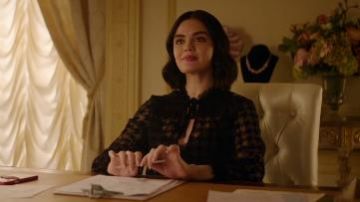 Black Hound­stooth Blouse worn by Katy Keene (Lucy Hale) in Katy Keene Season 1 Episode 13