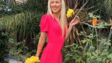 Fuschia Ruf­fled Dress worn by Heather Martin in The Bachelor Season 24