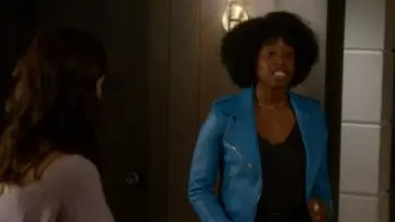 Blue leather jacket worn by Taylor Harding (Kirby Howell-Baptiste) in Why Women Kill (S01E06)