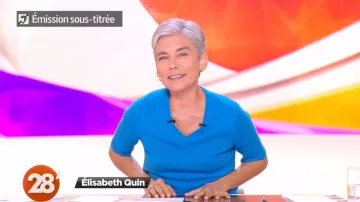Le pull V à manches courtes bleu de Élisabeth Quin dans 28 minutes