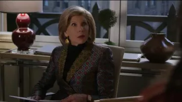 Col­or­block Geo Print Blaz­er worn by Diane Lockhart (Christine Baranski) in The Good Fight Season 4 Episode 6