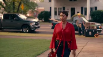 Red Bell Sleeve Blouse worn by Helen Decatur (Heather Headley) in Sweet Magnolias Season 1 Episode 3