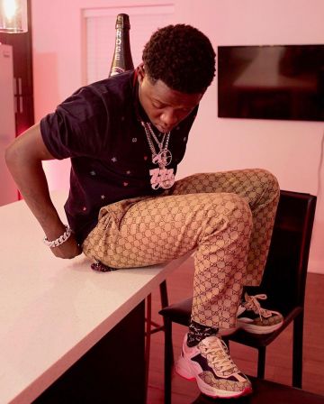 Gucci Slim-Fit Lo­go-Jacquard Cot­ton-Blend Suit Trousers of Jack Boy on the Instagram account @1804jackboy