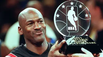 NBA Finals MVP Trophy held by Michael Jordan in The Last Dance