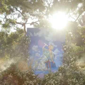 The dress blue with bare shoulders silk organza in a floral print of Katy Perry on his account Instagram @katyperry