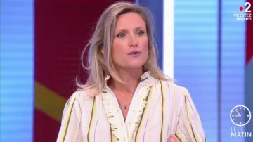 Blusa de manga hinchada de algodón tejido en crema de Mélanie Griffon en Télématin el 29.05.2020
