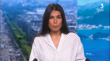 Le top blanc imprimé de Émilie Tran Nguyen dans 12/13 Journal de France 3 le 01.06.2020